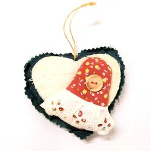 VTG Christmas Plush Heart Shaped Ornament 4"